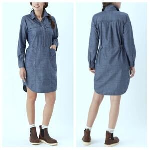 Duluth Trading Rootstock Chambray Shirt Dress L Org Cotton Gardening NWOT Defect